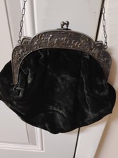 Vintage Black Velvet Clutch Purse With Chain Strap