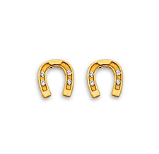 NEW 14K YELLOW GOLD HORSESHOE STUD EARRINGS WITH SCREW BACK