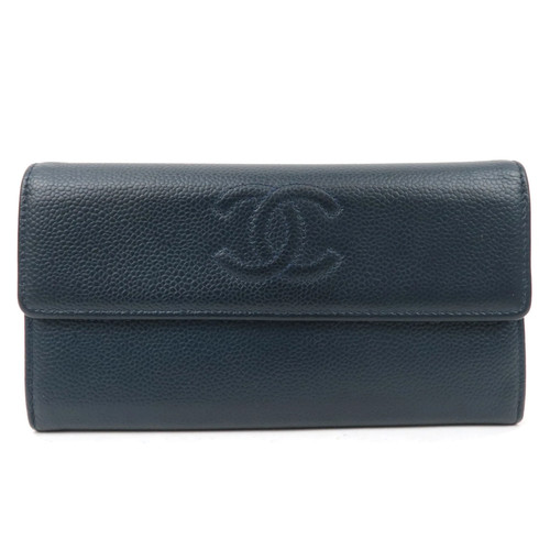 CHANEL Timeless CC Bifold Long Wallet Caviarskin Navy Authentic