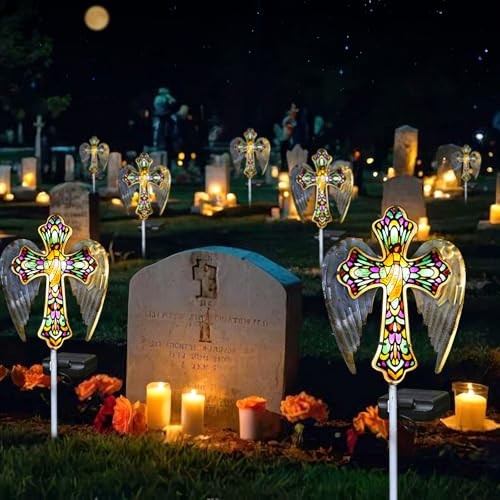 Solar Glass Cross Garden Stake Light, Cemetery Decorations for Grave Outdoor - Picture 5 of 7