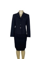Ann Klein Women  s Pinstripe Two-Piece Suit Jacket  Skirt Size 6P Button-Up Clos
