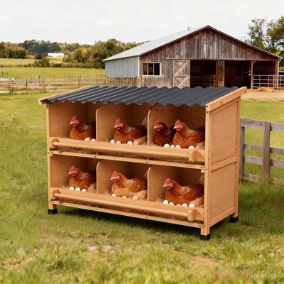 All-Weather Chicken Nesting Boxes Fits 6Hens with Entry Perch and Privacy Panel 