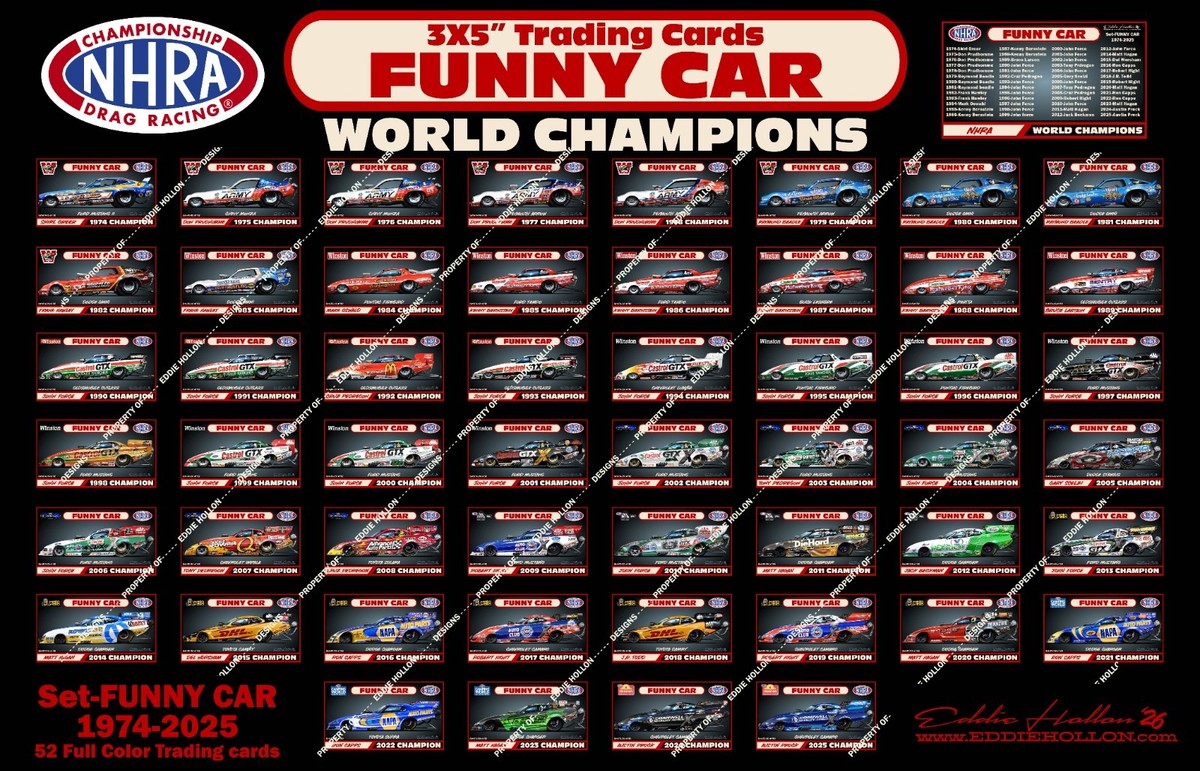 ⭐️早い者勝ち⭐️★旧車★ネオクラ★RACING★SPARCO★13インチ★ NHRA Nitro Funny Car Champions 1974-2025 trading cards, $45.00