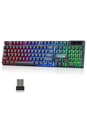 Wireless Gaming Keyboard, Rechargeable 104 Key Rainbow LED Light Up Keyboard ...