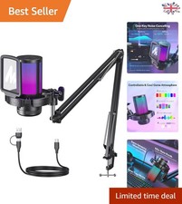 USB Gaming Microphone with Noise Cancellation & RGB Lights for Streaming