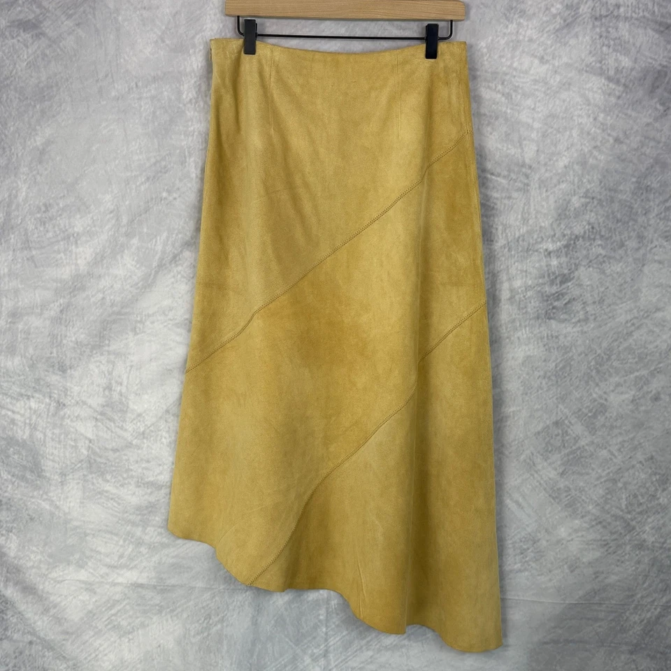 复古 Y2K 香蕉共和国麂皮绒不对称长裙棕褐色 尺寸 6 西部波西米亚 — 第 2/4 张图片