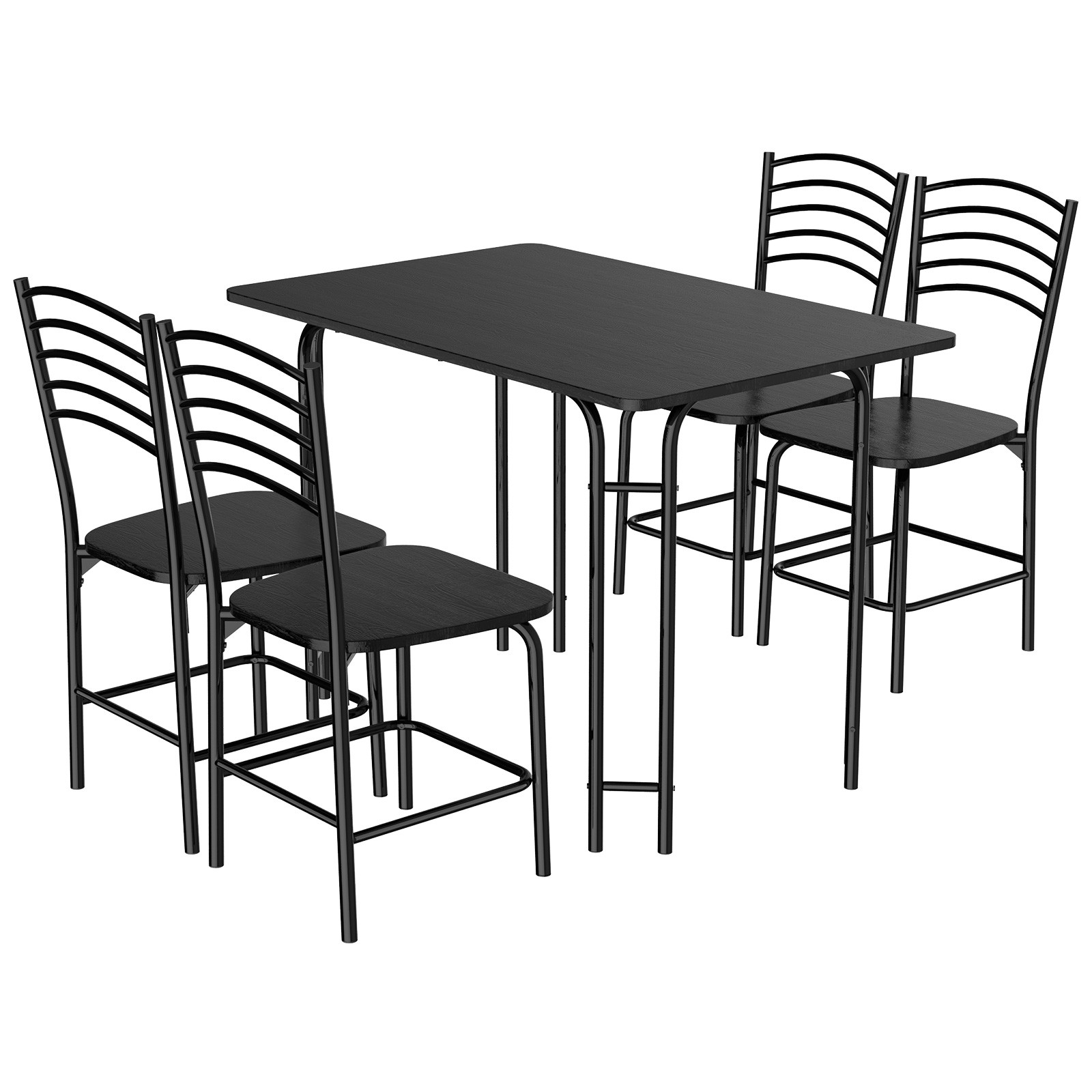 5 Piece Dining Set Home Kitchen Table and 4 Chairs with Metal Legs Modern Black