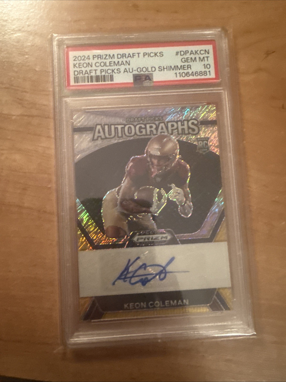 2024 Prizm Draft Picks KEON COLEMAN Gold Shimmer Auto /15 RC Bills PSA 10