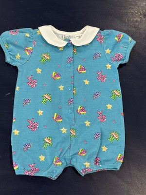 Vintage 90s Simply Basic Romper Baby Girls Under the Sea Ocean fish 3-6 mo Blue