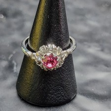 925 Sterling Silver Ring Womens Pink White Stone Cocktail Statement Band Sz 7