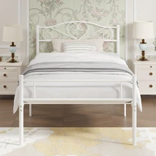 14 Inch Twin Size Metal Platform Bed Frame with Headboard and Footboard, Heav...