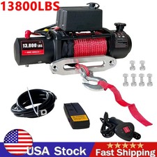 Electric Winch 13800lbs 12v Synthetic Rope Truck Trailer Towing Off-road Utv 4wd