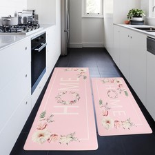 Pink Kitchen Mats for Floor Floral Anti Fatigue for Cushioned Waterproof Comfort