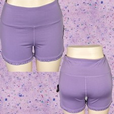 Vasana L Purple High-Waisted Four Way Stretch Ruffle Hem Wicking Shorts