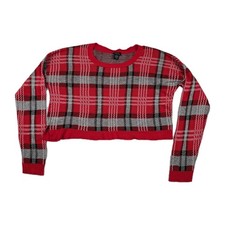Rue 21 Women's Juniors Size XL Oversized Cropped Red Plaid Sweater USA Made