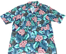 Vintage 80s Hawaii Blues Hawaiian Shirt Sz XL Green Lotus Flower USA Made Camp