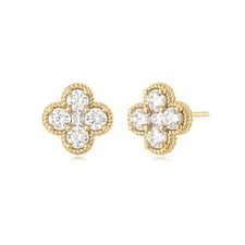 Stud Earrings for Women Gold Flower Four-leaf-clover 12 Month 04. April