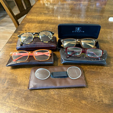 Lot of 4 Multicolor Plastic Full Rim Eyeglasses w/ 4 Cases, 1 I.D. Executive