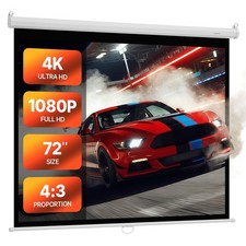 Manual Projector Screen, 72 inch 4:3 4K 1080 HD Retractable Pull Down Projector