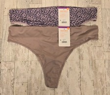 Warners Thong 2XL 9 Dig Free Waist Mid Waist Taupe Purple Leopard Lot of 2
