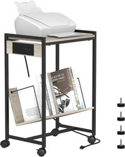 2-Tier Mobile Printer Cart Printer Shelf Charging Station Rolling Printer Table