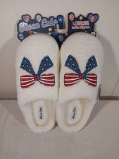 Moon Cake Ladies Slippers Size 9/10 L EU 40/41 American Flag Bow Memory Foam