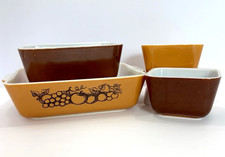 Vintage Pyrex OLD ORCHARD Refrigerator Dish Set No Lids Set Of 4