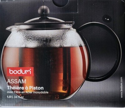  Assam Glass Tea Press with Stainless Steel Filter Plastic Lid 34oz Black