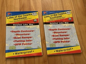 2 Lake of the Ozarks Northeast & Southeast Fishing Maps, GPS Points, Waterproof
