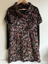 Joe Browns Paisley Tunic Dress 14 Black Gold Red Button Detail Jersey Sleeves