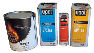 Frost White Basecoat Paint GM WA8624, U-Pol UP2882 Clearcoat, Fast Reducer