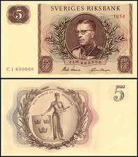 Sweden 5 Kronor, 1954, P-42a, UNC
