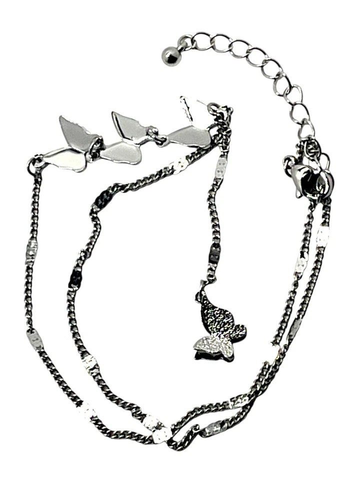 316L Stainless Steel Necklace /  Double-layer Butterfly Choker Collier Pendants - Image 4 of 4