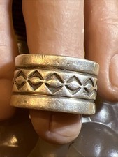 Native American Sterling Ring Stamped T Wide Band Sz9.5 Mountain Handmade 14.3g