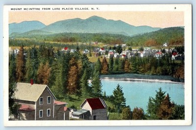 c1920 Lake Placid Village New York Vintage Postcard Mount Mc Intyre Aerial View