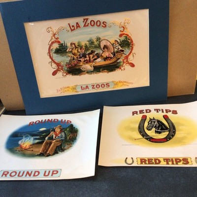 Lot Of 3 Vintage Cigar box Labels La Zoos Red Tips Round Up