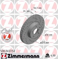 2X Zimmermann Bremsscheibe 530.2457.52 Passend FüR Subaru Toyota