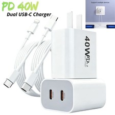 USB C 40W PD Fast Wall Charger For iPhone 17 16 15 14 13 12 11 Cube Type C Cable