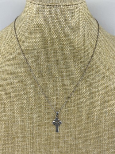 Collana con ciondolo croce celtica in argento 925 vintage anni 90 su catena - Foto 5 di 9