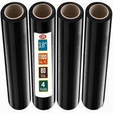 Black Stretch Wrap Industrial Strength Extra Thick 4 Rolls 18" 1100 SqFt 80 G...