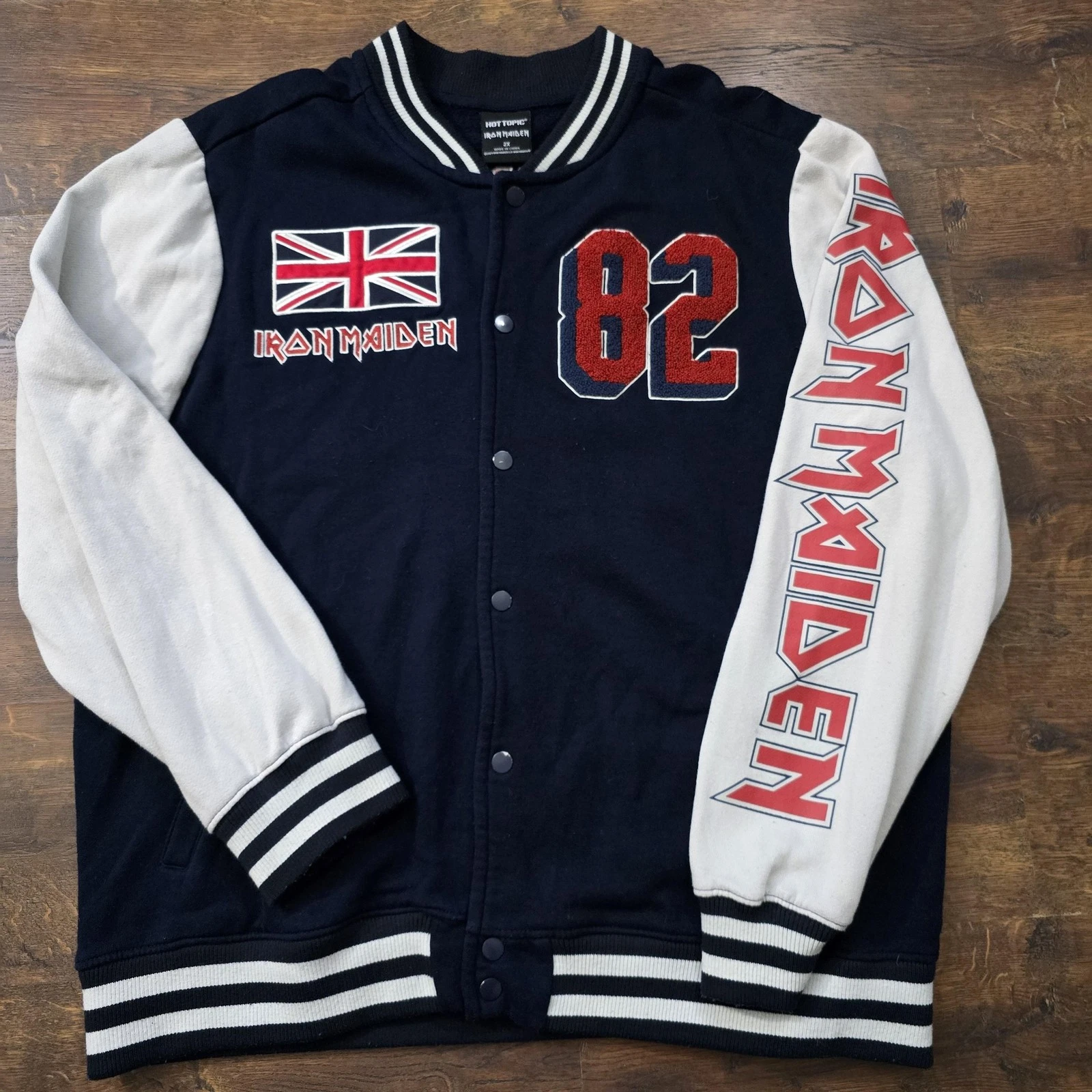 Hot Topic Jacket Mens 2XL Blue Iron Maiden Number Of The Beast Varsity Graphic