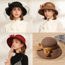 Women Ladies Cloche Tea Party Elegant Bow Fedora Wide Brim Church Derby Top Hat