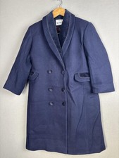 Vintage Rothschild Coat Girls 7 Navy Wool Blend Velvet Trim Bow Made USA 70s