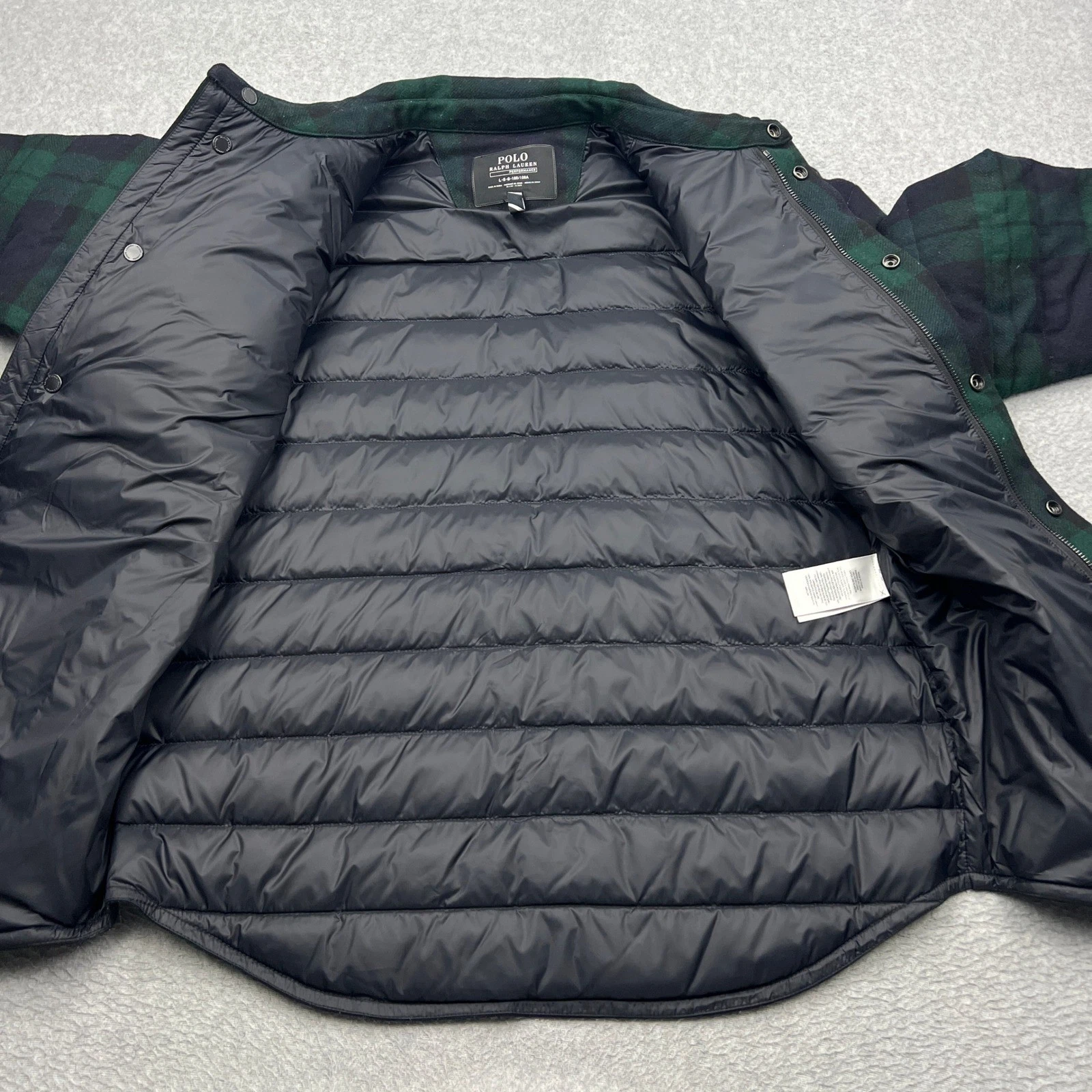 Polo Ralph Lauren Jacket Mens Large Black Watch Plaid Wool Down Filled Puffer image 4
