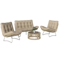 GartenmöBel Set 4-Teilig Polyrattan Lounge-Set Mit Zweisitzer 2 Sessel Glastisch