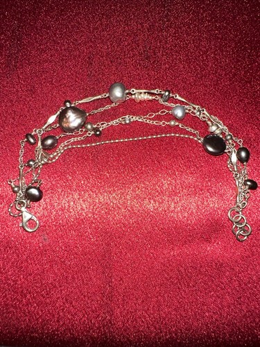 Sterling Silver Beaded Cultured Pearl Layered Bracelet 7.5” - Picture 2 of 5