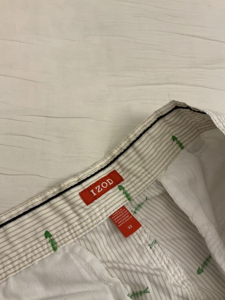 Pantalones Cortos Izod 32 Blanco Marrón Rayas 100% Algodón Espina de Pescado YGI N2-123 Foto 3 de 4