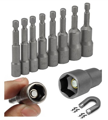 8Pc ¼" Magnetic Hex Bit Set 6mm to 13mm Metric Impact Driver Drill ...