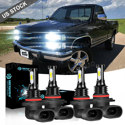 For C1500 2500 3500 1990-98 6000K white LED Headlight Hi/Lo Beam 4x Bulbs