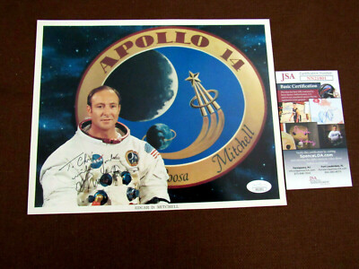 EDGAR MITCHELL BEST WISHES APOLLO 14 ASTRONAUT SIGNED AUTO NASA COLOR LITHO JSA 
